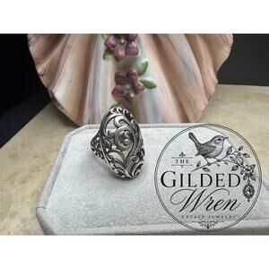 Vintage Sterling Silver Open Scrollwork Filigree Boho Statement Ring Size 7.5 8g